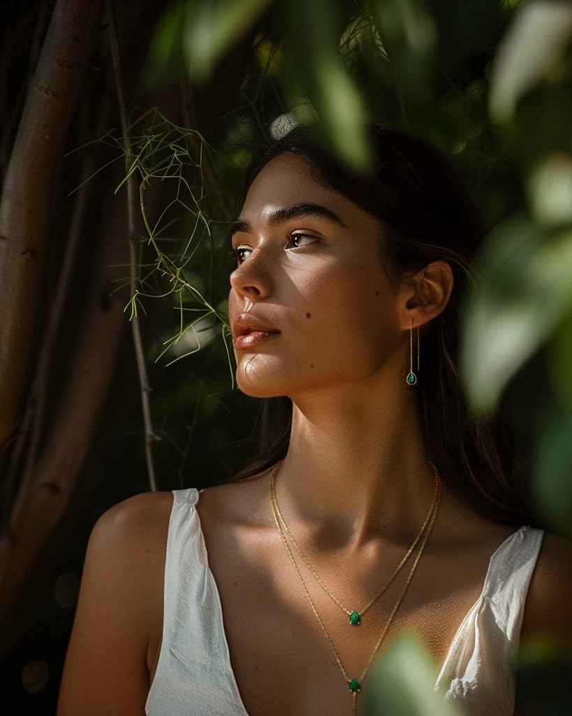 SNGIA Long 18K Gold Plated Blue Green Red Layered Pendant Necklace For Women (Emerald, Ruby, Seafoam, Sky, Sapphire, Pink), Dainty Birthstone Necklace, Statement Necklace Jewelry Gifts, Y-Shaped Pendant Necklace.