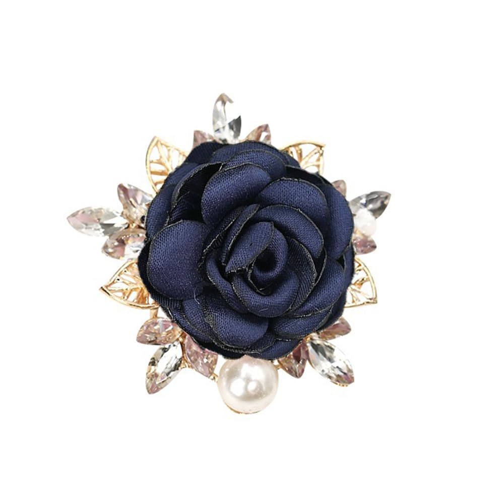 Elegant Rose Flower Brooch Pin for Women Men Wedding Party Gentleman's Essentials Handmade Imitation Crystal Pearl Fabric Flower Lapel Pin Dress Suit Accessories Boutonniere Ideas (Blue)