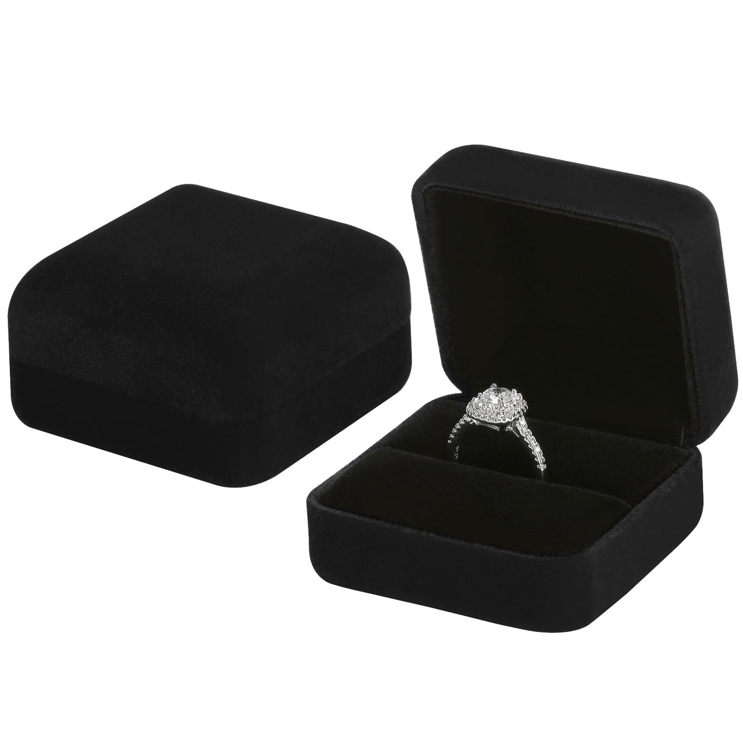 KUKUVR 2 Pieces Velvet Metal Wedding Ring Box, Elegant Jewelry Earring Studs Gift Box for Women Girl, Ring Holder Case for Engagement Proposal, Anniversary, Bridal Party Decor (Black)