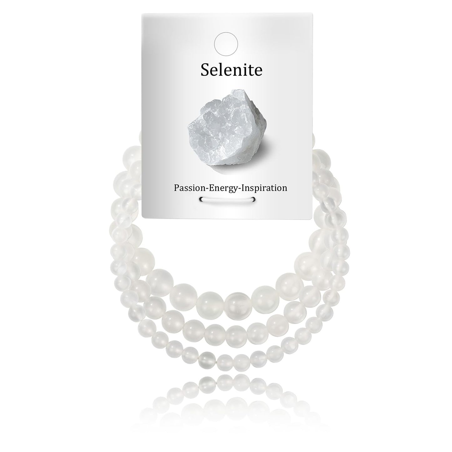 Bolinailo 3Pcs Natural Healing Crystal Bracelets for Women Men, 4mm 6mm 8mm Beaded Stretch Bracelet Set, Selenite Natural Stone Gemstone Jewelry Gifts for Meditation, Reiki & Yoga