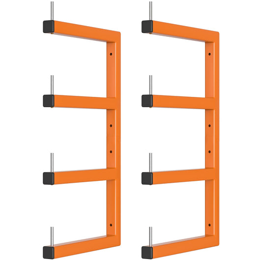 2-Pack Lumber Storage Rack, Wood Storage Racks Wall Mount, Heavy Duty Garage Wood Organizer With 4-Level System, Orange Utility Rack Organization Up 800 Lbs, Metal Lumber Shelf for Indoor and Outdoor
