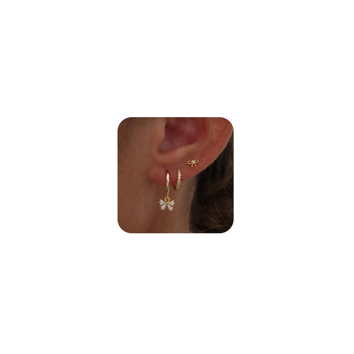 SELFROSE Bow Earrings Stack for Women,Dainty 14k Gold Plated Bow Drop Earrings for Women Trendy Cute Unique Gold Earring Stacks Simple Hoop Huggie Earring Set Fashion Womens Jewelry