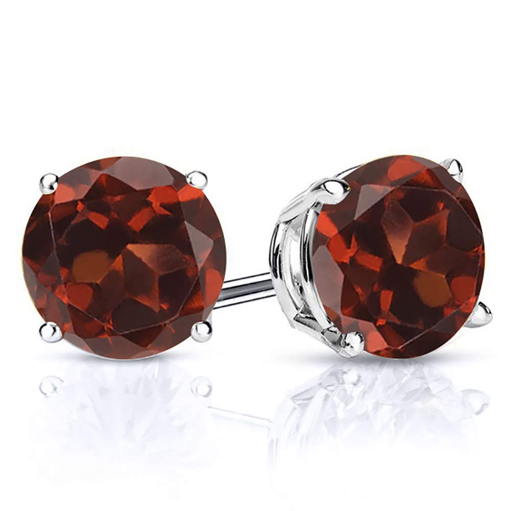 Gem Stone King 2-4 Cttw Round Gemstone Birthstone Stud Earrings For Women Men | 925 Sterling Silver | Round 7MM | Fine Jewelry Gifts for Women Her Mom Wife Men | Garnet-January