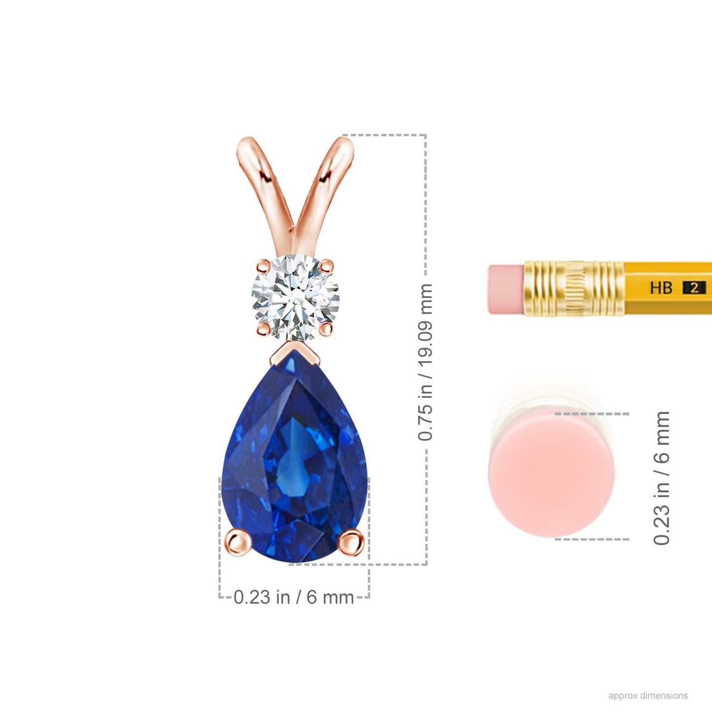 Angara Natural Blue Sapphire Solitaire Pendant for Women | Prong-Set Blue Sapphire Teardrop V-Bale Pendant with Diamond in Rose Gold | September Birthday, Gemstone Jewelry Gift | AAA | 6x4mm
