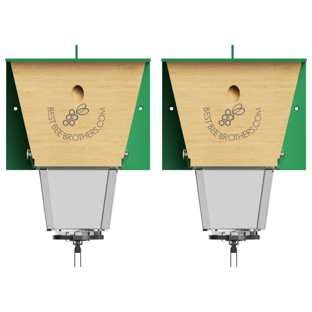 Best Bee Brothers Ultimate Pro Carpenter Bee Trap for Outside with Extra-Large, Clear External Receptacle, Internal Bee Vault & Spring-Loaded Door, 4.2” D x 5.8” W x 7.5” H (2 Pack)