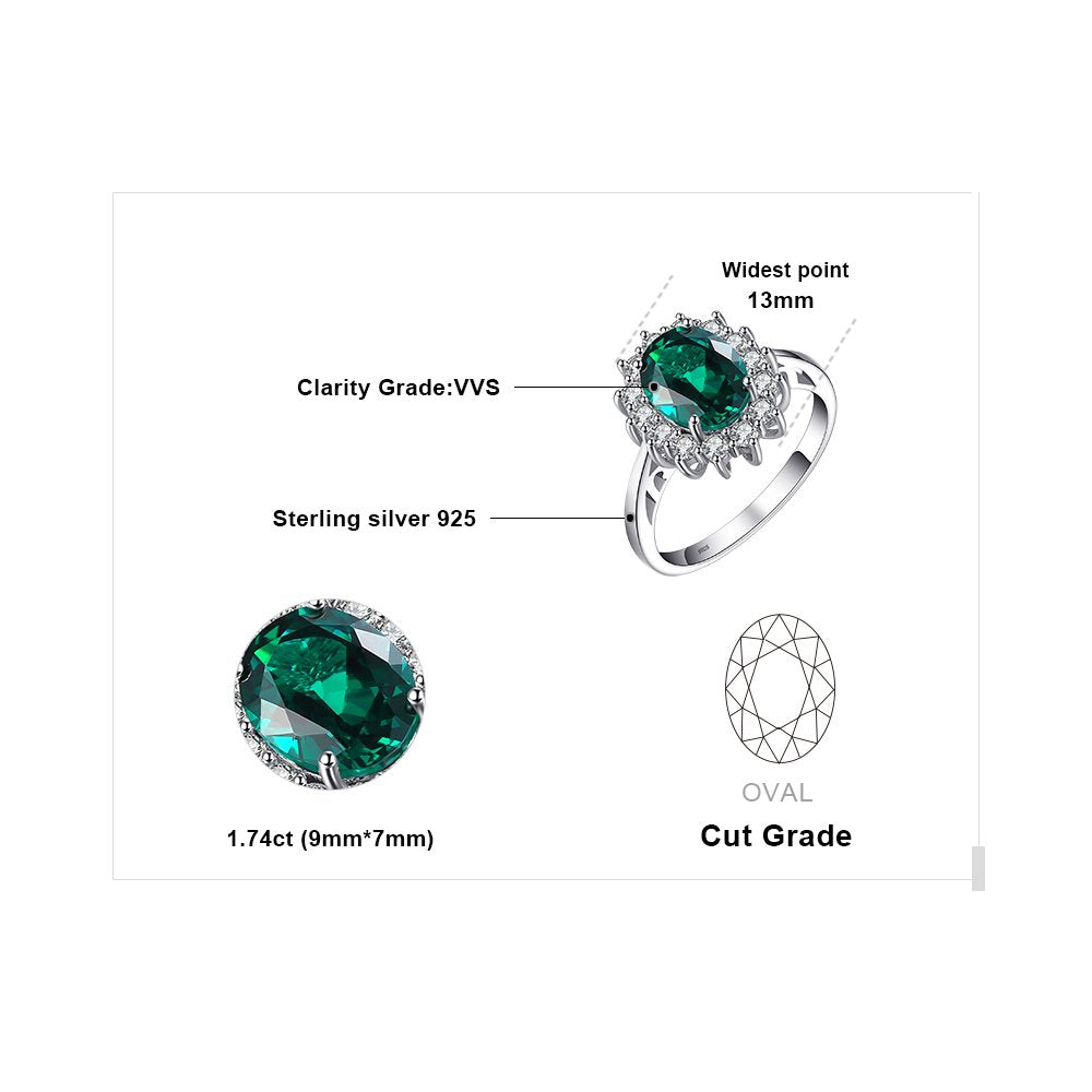 JewelryPalace Princess Diana Kate Middleton Gemstone Birthstone Green Emerald Halo Engagement Rings for Women, Anniversary 14K White Gold Plated 925 Sterling Silver Promise Rings for Her Size 10.5