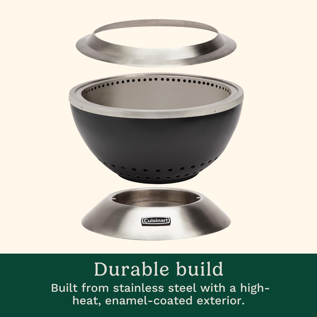 Cuisinart 24” Cleanburn Smokeless Fire Pit with Removable Base for Ash, Portable Wood Burning Outdoor Fireplace, Stainless Steel Smoke Free Outdoor Heater, Enhanced Airflow and Easy Cleanup
