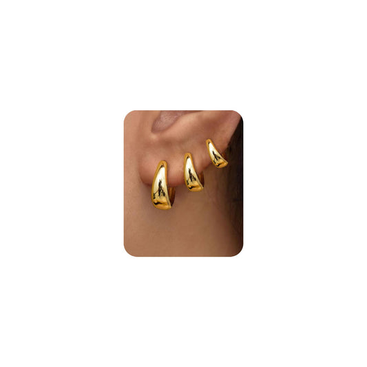 3Pairs Gold Hoop Earrings Set for Women Trendy Chunky Huggie Dainty Earring Jewelry for Women Teens (Gold - 3 Pairs)