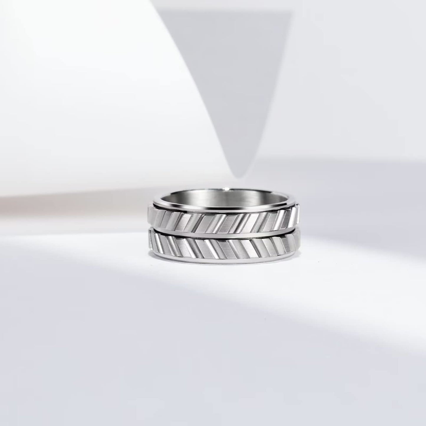 King Will Mens Silver 8mm Spinner Rings Tire Thread Stainless Steel Groove Anxiety Fidget Ring for Men 8