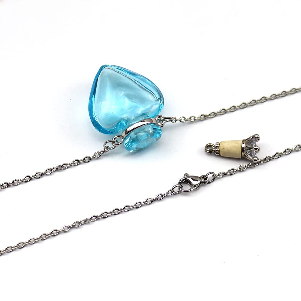 Bysxny 1PC 1PC Colorful Heart Vial Perfume Bottle Necklaces Stainless Steel Chain Make a Wish Aroma Essential Oil Diffuser Pendant necklace Women Jewelry (Light Blue Heart)