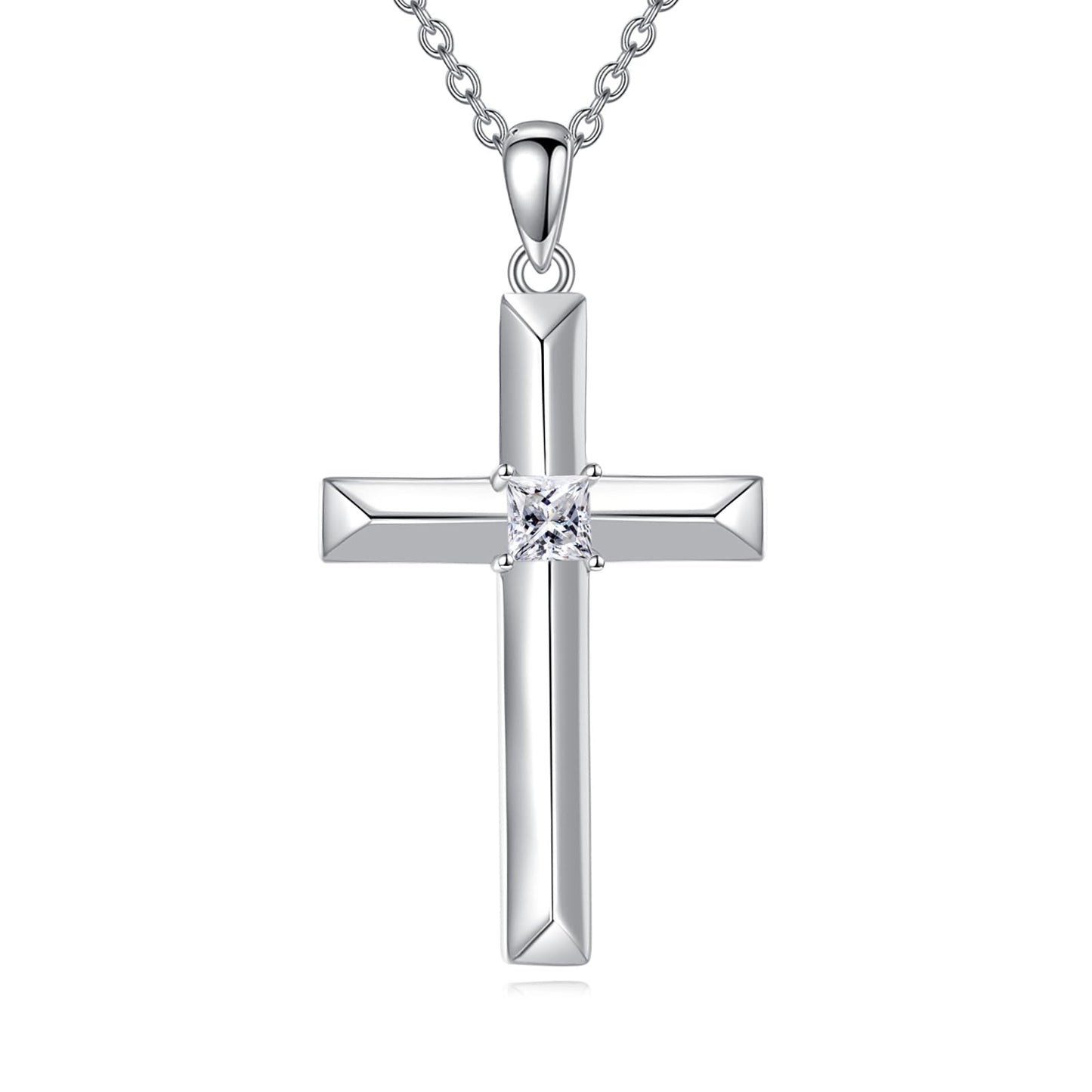 VONALA Cross Necklace for Women 925 Sterling Silver April Birthstone Cross Pendant Necklace Birthday Jewelry Gifts for Women