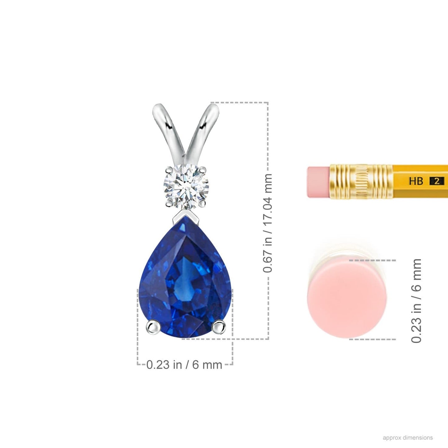 Angara Natural Blue Sapphire Solitaire Pendant for Women | Prong-Set Blue Sapphire Teardrop V-Bale Pendant with Diamond in Platinum | September Birthday, Gemstone Jewelry Gift | AAA | 6x4mm