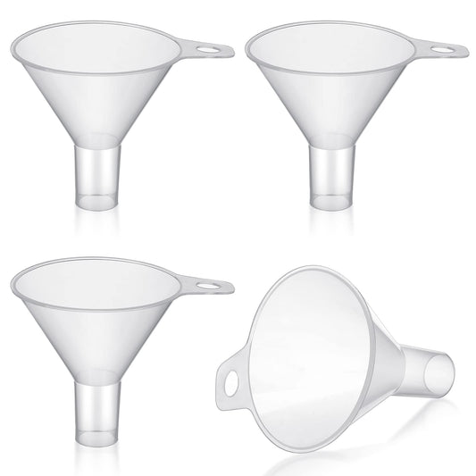 Yetene 4 Packs Small Plastic Funnel for Filling Small Bottles 2.56 Inch Clear Wide Mouth Plastic Funnel for Filling Water Powder Essential Oils Perfumes Kitchen Bath Garage Use