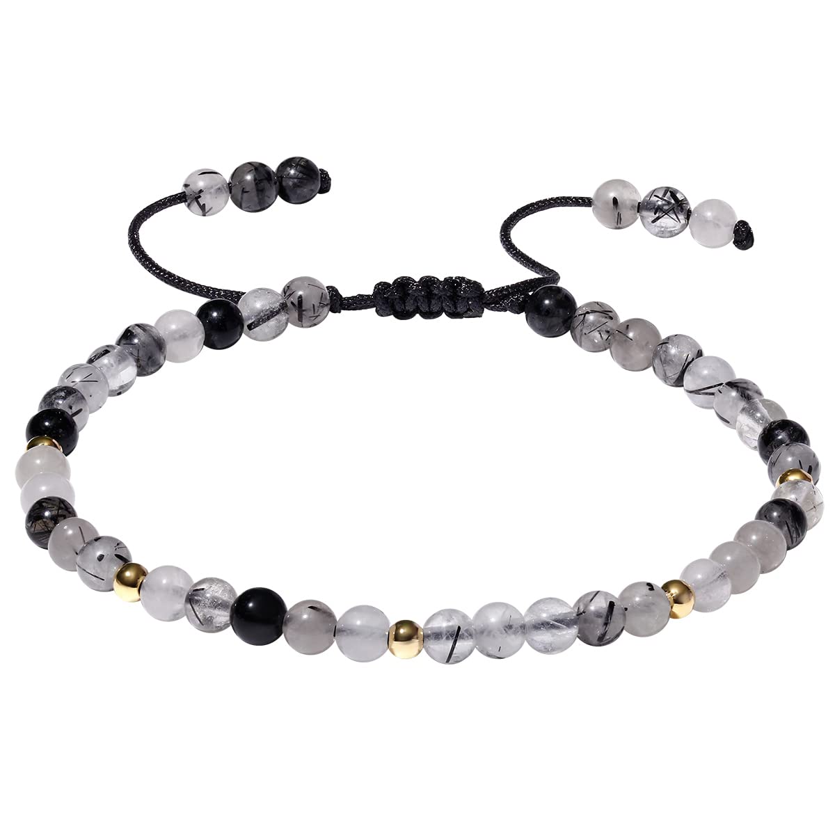 Jewever Gemstone Bracelet for Women Crystals and Healing Stones Beaded Stone Chakra Bracelets Healing Energy Crystal Jewelry Gifts Adjustable 4mm (Rutilated Quartz)