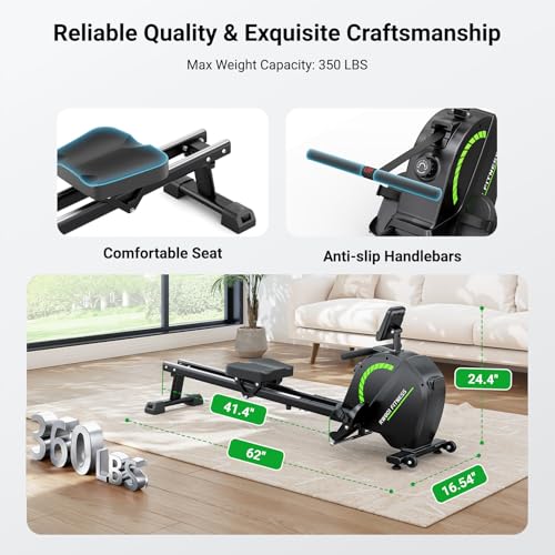 Dripex Rowing Machines for Home Use, Rowing Machine Magnetic Rower, Max 360 LBS, 16 Levels of Workout Resistance, Dual Slide Rail, Bluetooth App Compatible, LCD Monitor, Row Machine for Gym Exercise