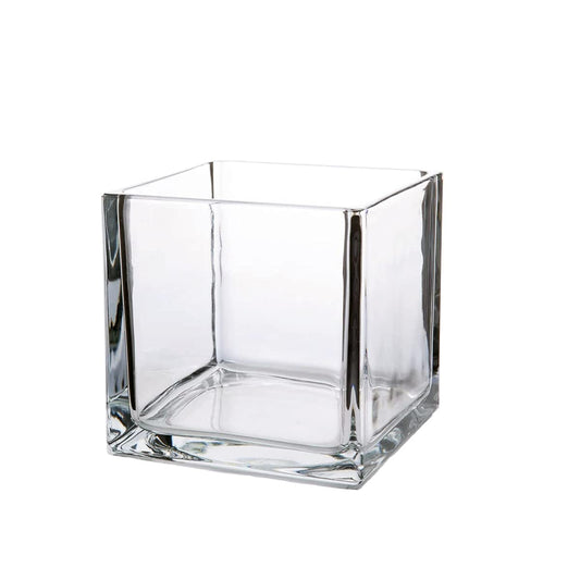 WGV Cube Glass Vase, Candle Holder, 4"x4"x4", Utility, Clear Elegant Floral Accent Container Planter Terrarium Storage for Wedding Party Ceremony Event Office Home Decor, 1 Piece