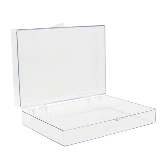 4-Pack Clear Hinged Plastic Containers, Keepsake Storage Boxes, 7"L x 5"W x 1.75"H, Made in USA, Plastic Display Case, Bead Storage or Craft Organizers and Storage Container