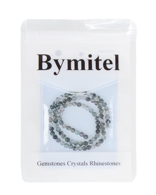Bymitel 90 pcs Natural Genuine Real Round Loose Stone Beads Gemstone Spacers for Charm DIY Jewelry Making 15.5" per Strand 4mm (Green Moss Agate, 4mm)