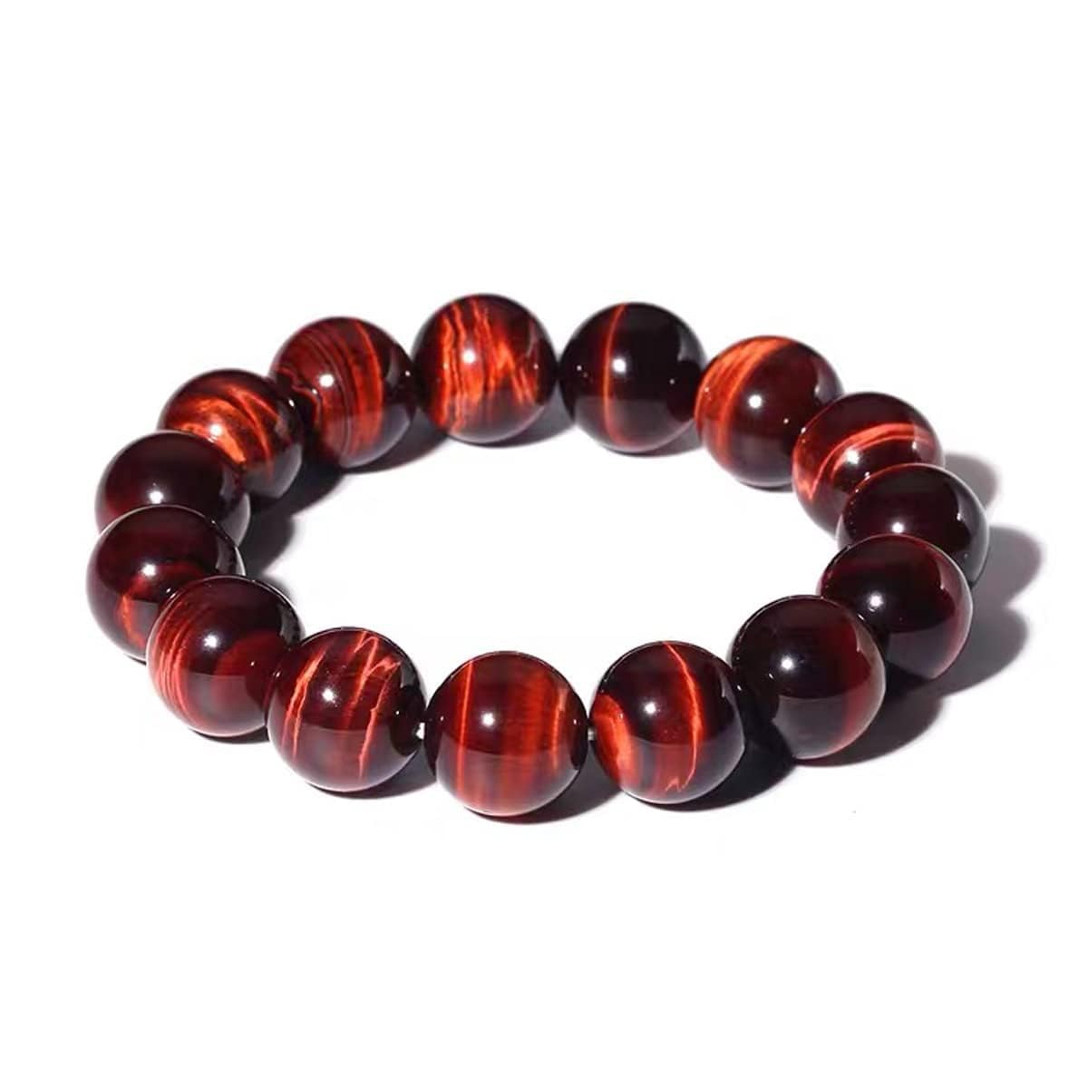 14MM Red Tigers Eye Bracelet for Men | Natural Healing Root Chakra Gemstones | Fits for 8.5" XLarge Strong Wrist | Bring Luck & Fortune | Anxiety Relief Spritual Gift for Friends Familys with Big Arm