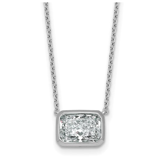 14k White Gold 2 carat Certified Lab Grown Diamond VS+ F+ Radiant East-West Complete 18 inch Bezel Set Necklace