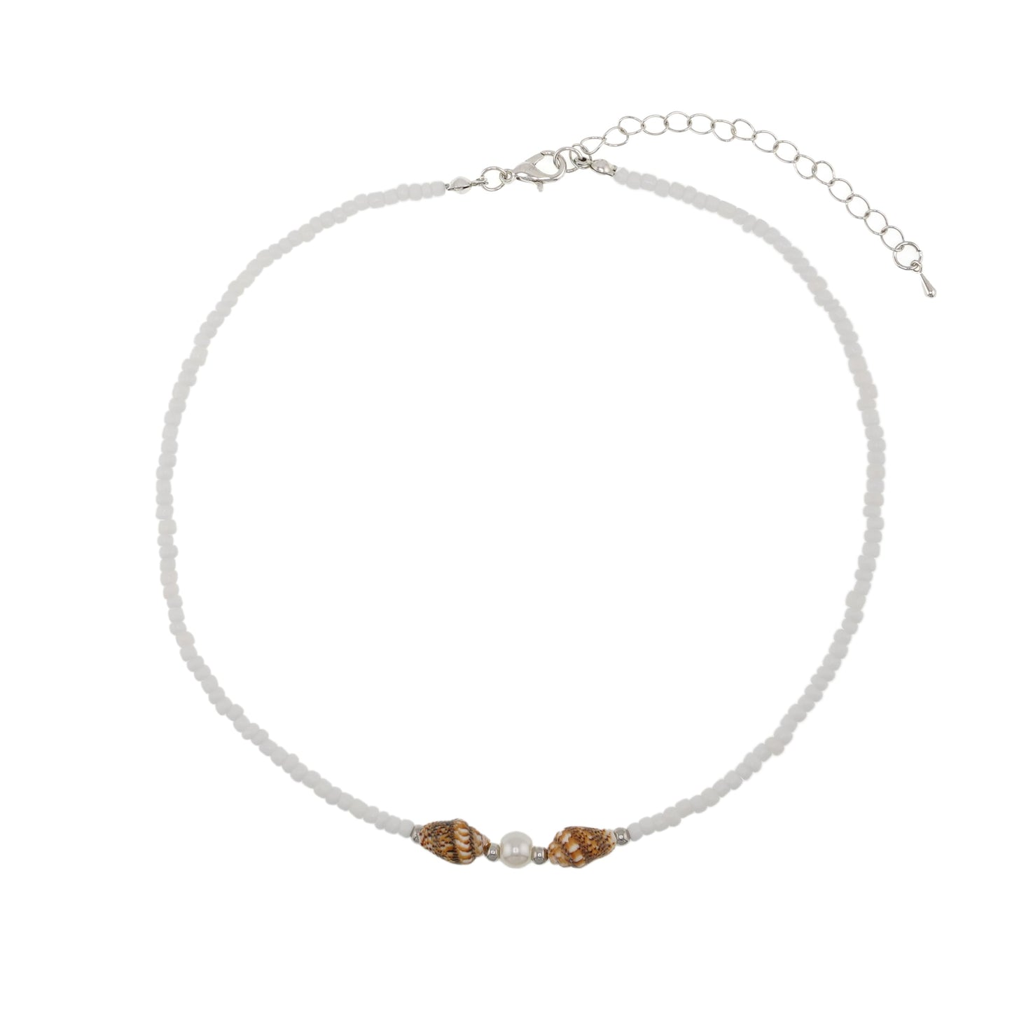 Lameybrt Cowrie Shell Surfer Necklaces, Hawaiian Beach Handmade Choker Set for Women, White Rice Bead with Black Accents, Bohemian Summer Seashell Choker 2 Piece Set, Perfect for Summer Beach Vacation, Birthday, Mother’s Day & Holiday Gifts (Shell KL05)