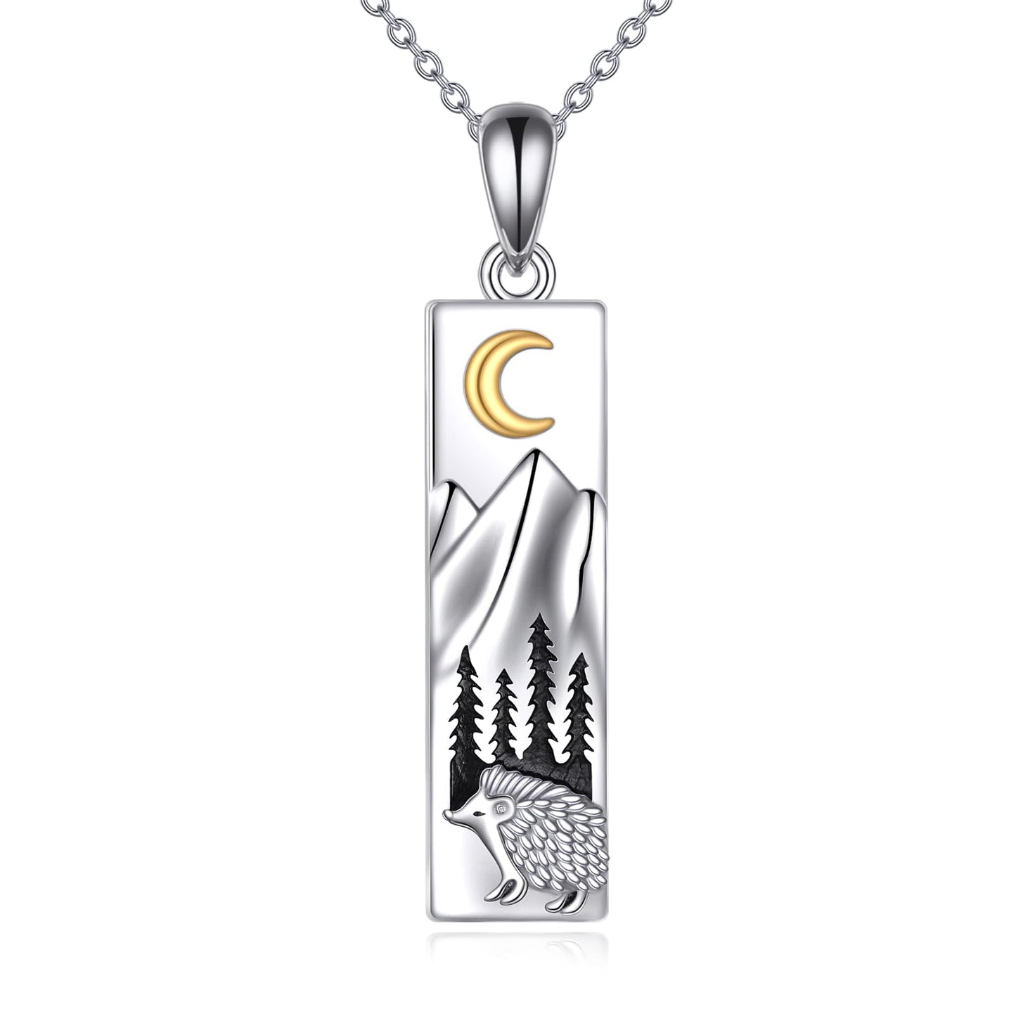 YFN Hedgehog Mountain Necklace for Women Sterling Silver Nature Necklace Jewelry Gift for Skiers, Hikers, Campers, Climbers and Nature Lovers