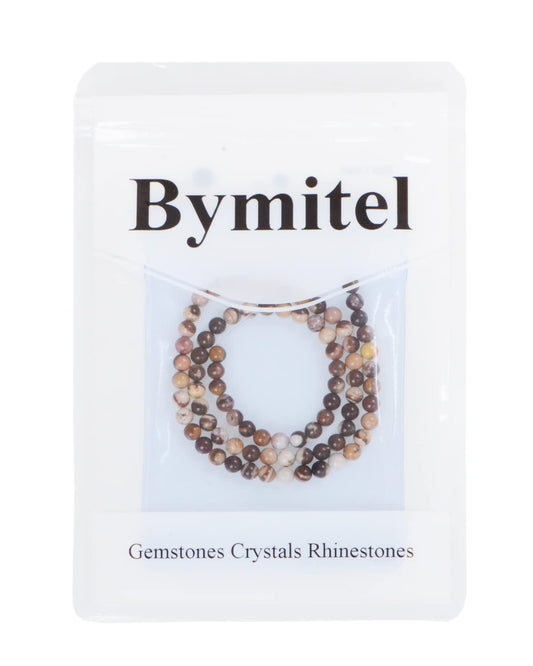 Bymitel 90 pcs Natural Genuine Real Round Loose Stone Beads Gemstone Spacers for Charm DIY Jewelry Making 15.5" per Strand 4mm (Brown Zebra, 4mm)