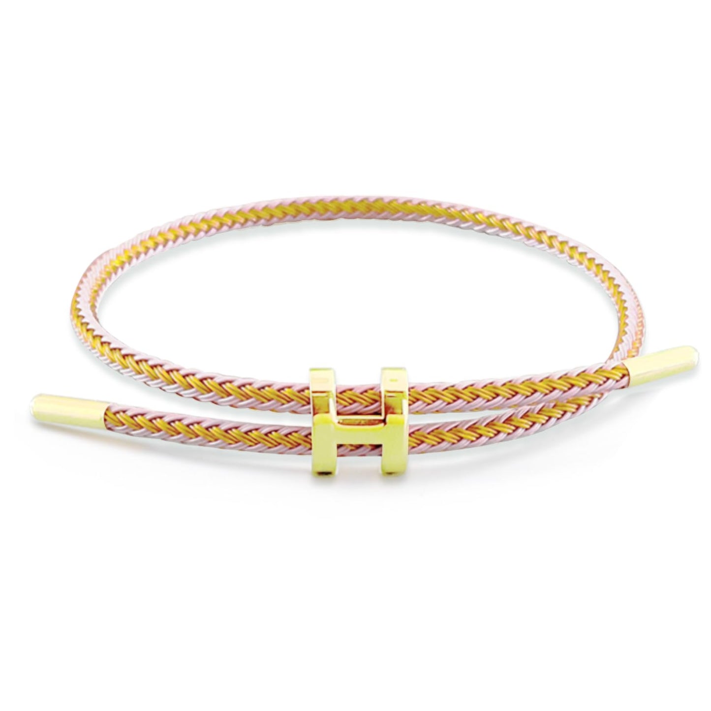 PPbuky Steel Bracelet Link, Adjustable H-shape Wire Rope Bracelet, Lucky Jewelry with Titanium Buckle for Birthday, Valentine's, Graduation, Fashion Gift for Women, Men, Lovers, Friends, Gold Pink
