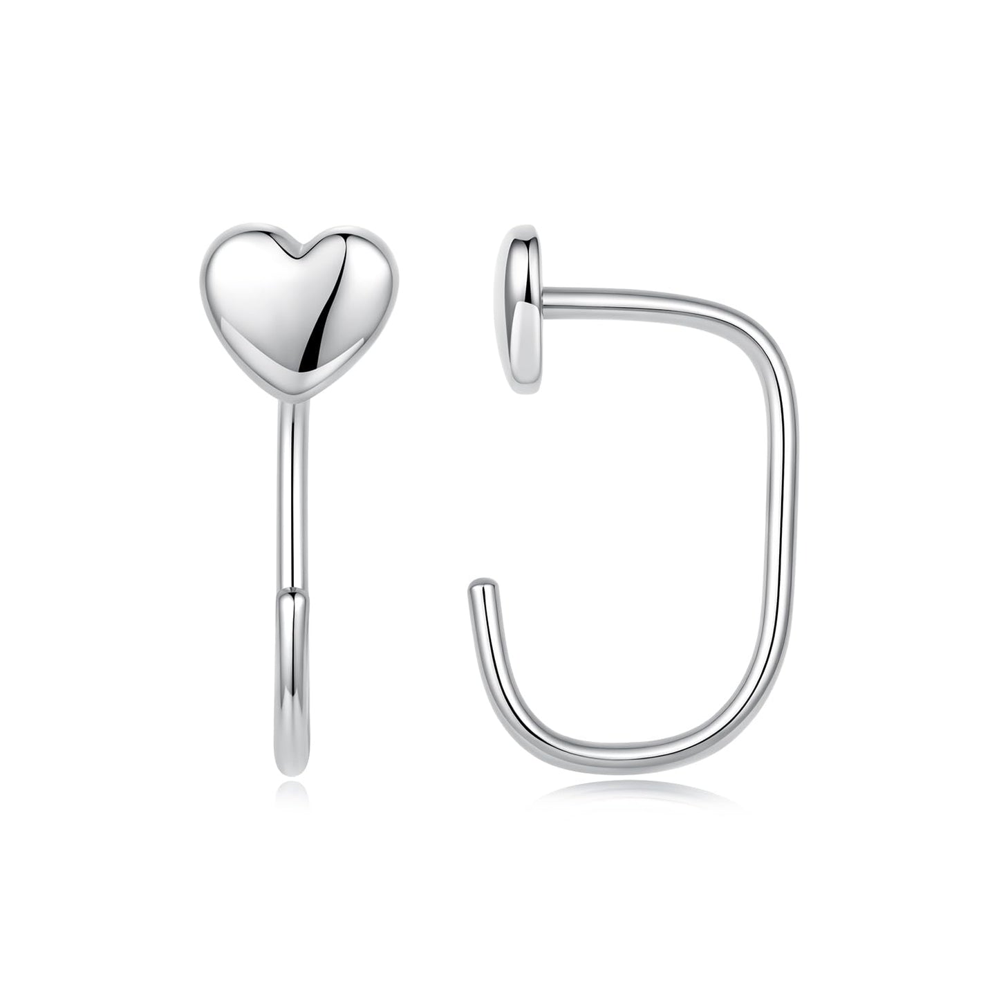 BISAER 925 Sterling Silver Heart Star Small Hoop Earrings, Hypoallergenic Backless Earrings Cartilage Earrings for Women, Dainty Sleeper Earrings with No Back Half Hoop Earrings Jewelry Gift for Her (Heart)