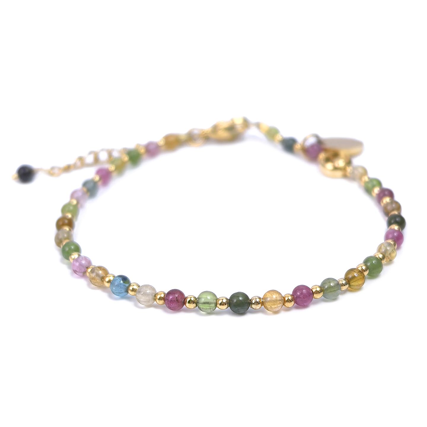 Morchic 3mm Multi-Color Tourmaline Natural Gemstone Beaded Bracelet for Women, Dainty Charm Jewelry, Adjustable 7.1-8.6", Ideal Birthday Holiday Gift
