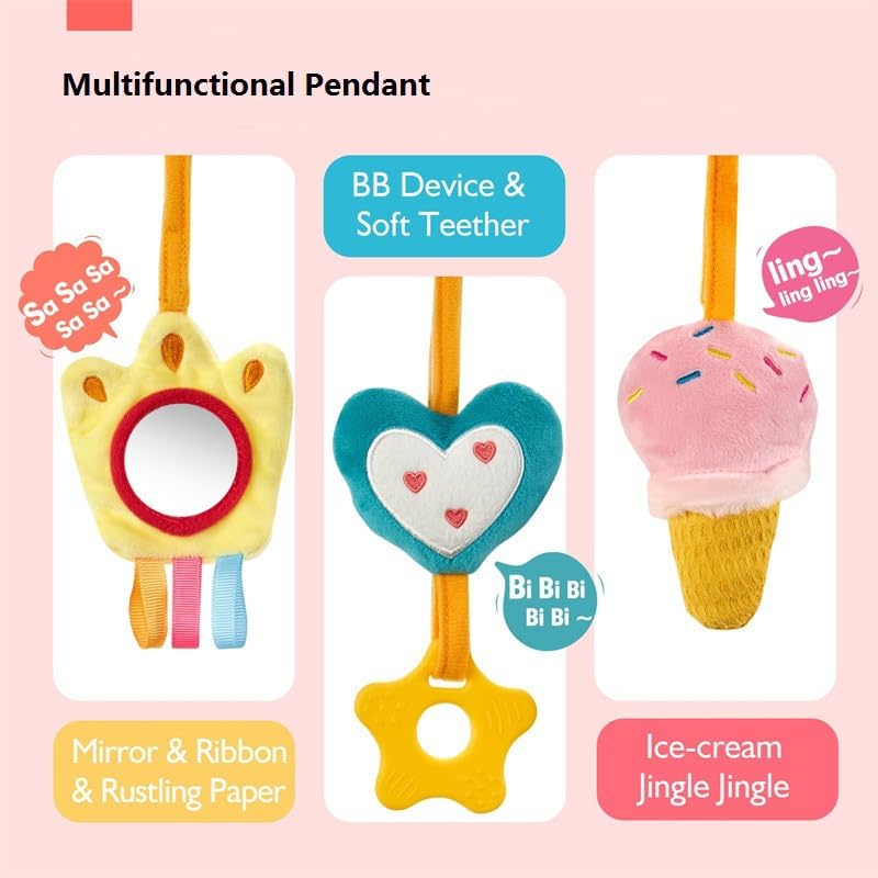 GZYFUVALW Spiral Car Seat & Stroller Activity Toys-Baby Sensory Toys for Babies 0-12 Months Boys Girls - Hanging Toys Carseat Crib Stroller, withbRattle, Mirror, Crinkle, Squeaky Baby Gifts 02