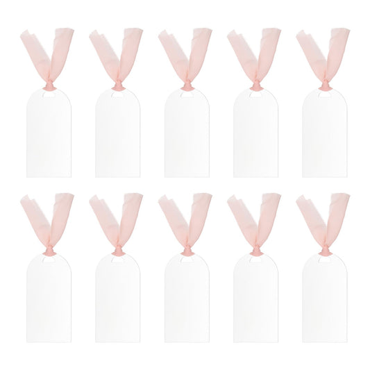 Place Cards for Table Setting 3.5" x 1.8", 10 Pcs Acrylic Name Cards with Ribbon for Wedding Banquets Events Table Setting Reserved Signs Party Supplies, Style B Transparent