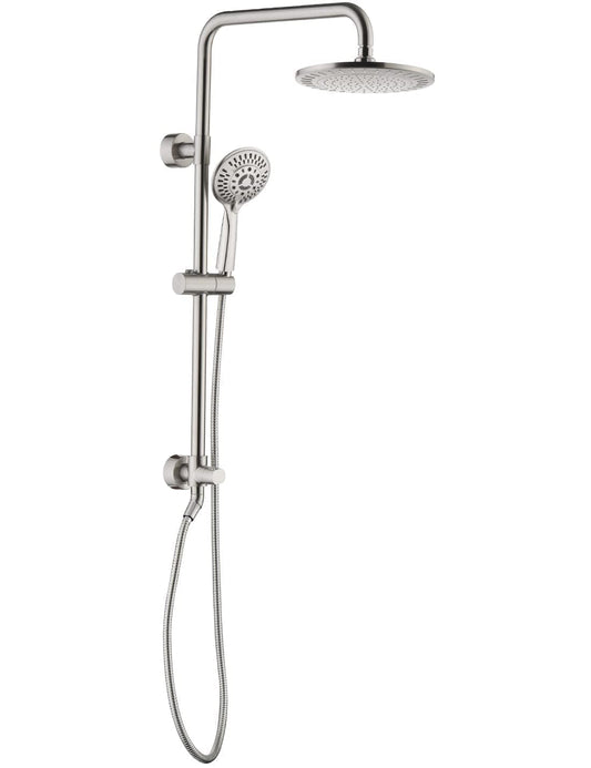 BRIGHT SHOWERS Rain Shower Heads System - 9 Inch Rainfall Shower Head and Handheld Shower Head with Height Adjustable Holder, Solid Brass Rail and 60" Long Stainless Steel Shower Hose, Brushed Nickel