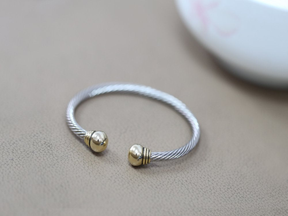 UNY Jewel Jewelry European American Fashion Vintage Twisted Cables Designer Inspired Rhodium 2 Tone Plated Cuff Bracelet Bangle Design