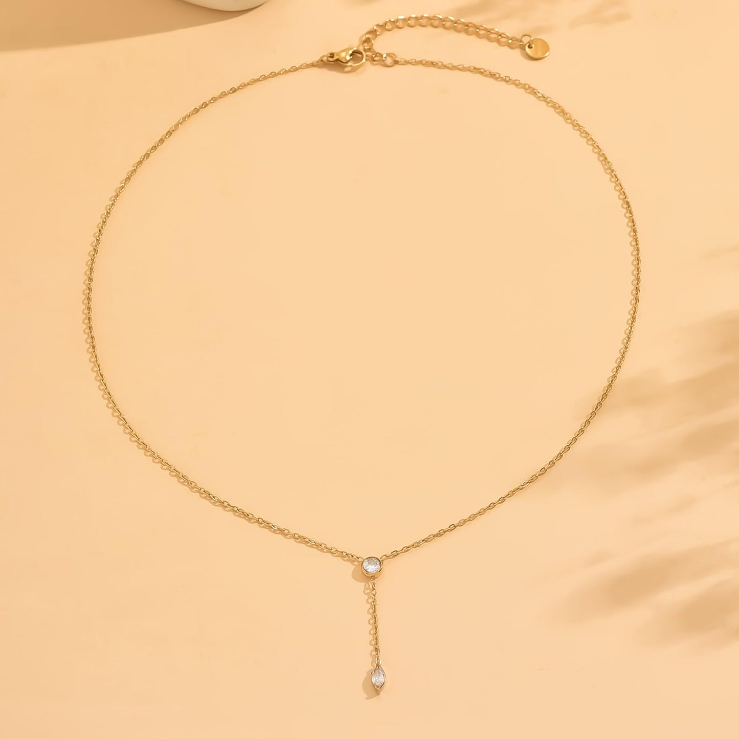 Jewigo Cubic Zirconia Necklaces for Women 18K Gold Plated Tear drop Necklace Dainty Layered CZ Lariat Diamond Necklace