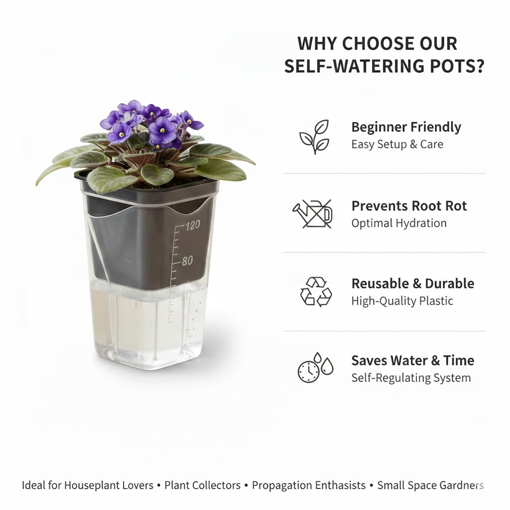 12 Pack 2.5" Clear Self Watering Pots with Wick System, Water Level Indicator & Drainage Hole, Consistent Moisture for Seedlings, Cuttings, Alocasia Corm & African Violet, 12 Plant Labels Included