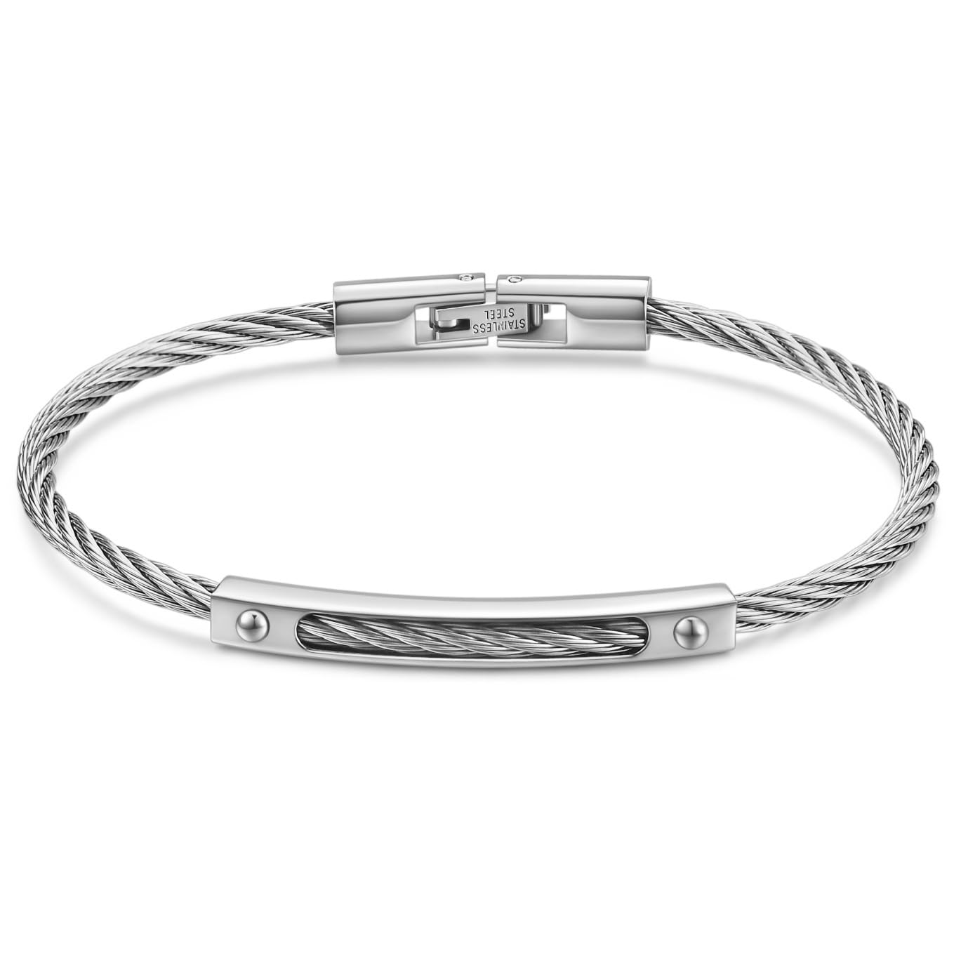 LXBQYSTO Cable Wire Twisted Cuff Bangle Bracelet For Women 14K Gold/rose/silver Stainless Steel Jewelry for Women Gift (Close-Silver)