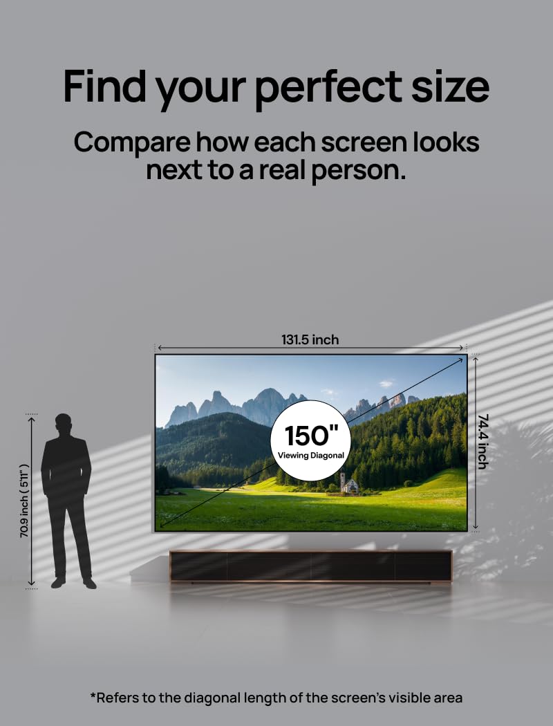 AWOL VISION 150-inch Projector Screen Fixed Frame, 1.3 dB Peak Gain, The Perfect Combo with LTV-2500, 80% Picture Quality Improved, 4K / 8K Ultra HD, Active 3D Wall Mount Projector Screen, MW-150