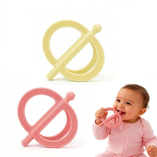 Baby Teething Toys Easy to Hold - 100% Food Grade Silicone Teething Ring for Babies 0-18 Months - BPA Free Teething Pain Relief for Infants 3-6-12 Months,Yellow&Pink
