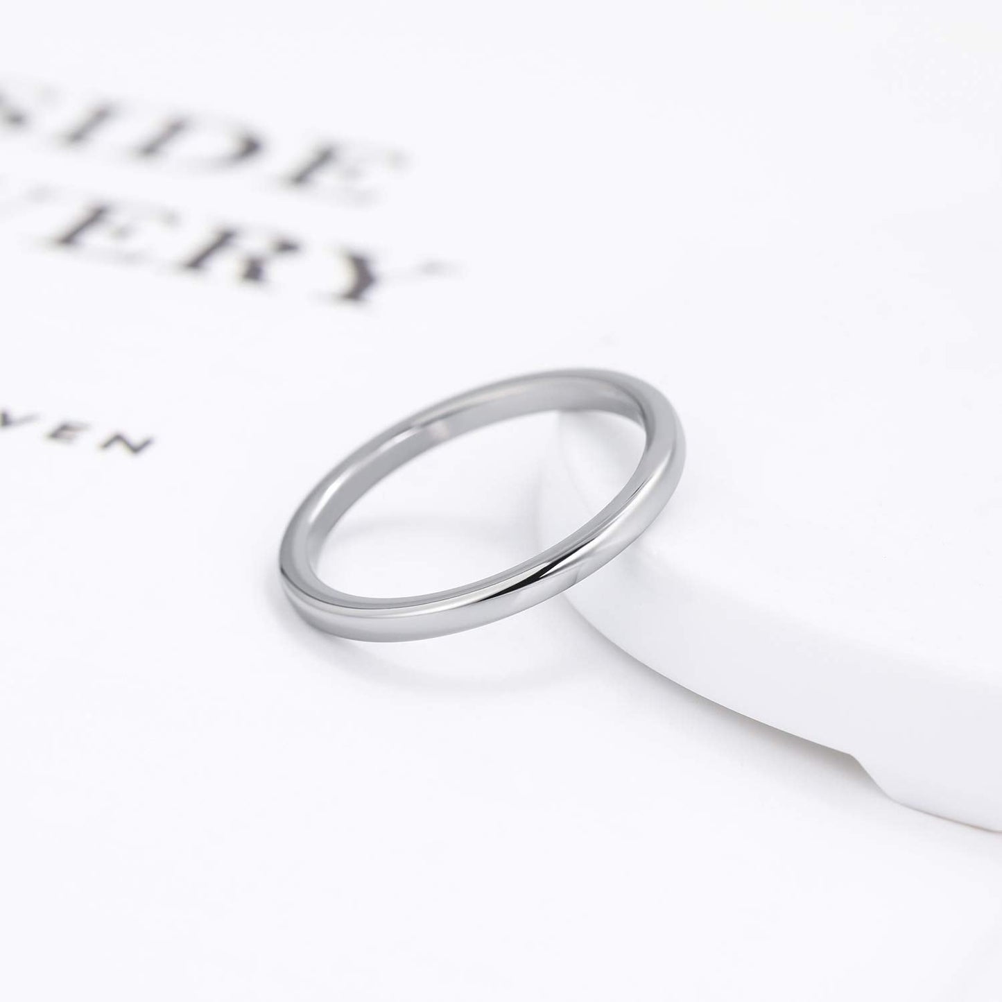 Greenpod 2mm Tungsten Carbide Rings for Women High Polished Thin Plain Domed Engagement Wedding Band Size 4