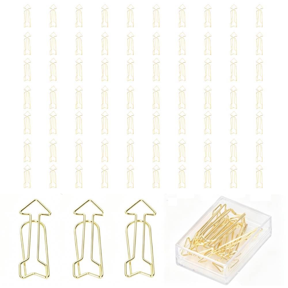 CYTGOUPER Small Gold Paper Clips 100 Pcs: Arrowhead Shaped Paper Clips with Clear Box,2in Decorative PaperClips Small for for Fun Office Supplies College Gifts Wedding Decoration
