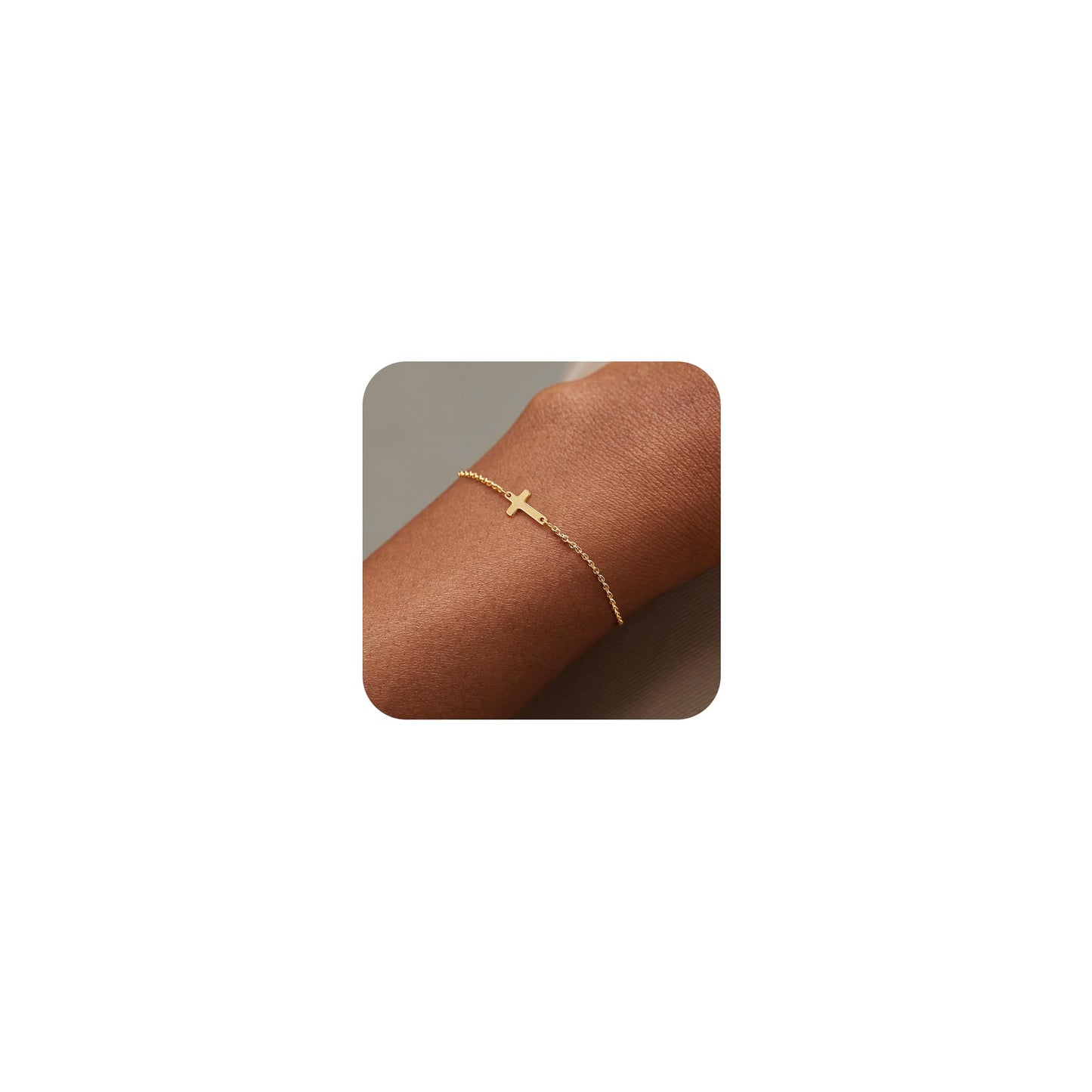 Tewiky Cross Bracelet for Women Dainty 14k Gold Plated Cubic Zirconia Cute Tiny Bracelet Confirmation Gifts for Women