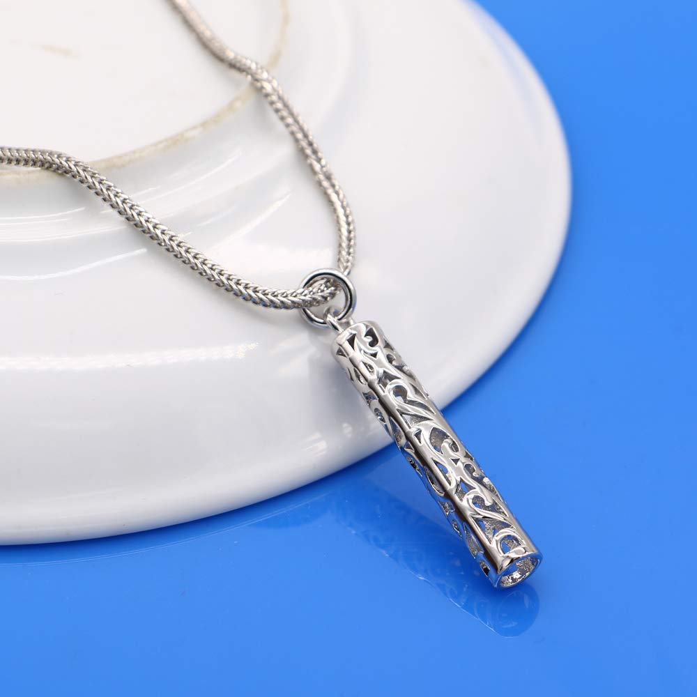 Dankadi Women's 925 Silver Necklace-Bohemian Sterling Silver Patterned Cylindrical Pendant Necklace-Original Silver Snake Chain 45-60CM Fine Jewelry (Chopin chain 24 inch)
