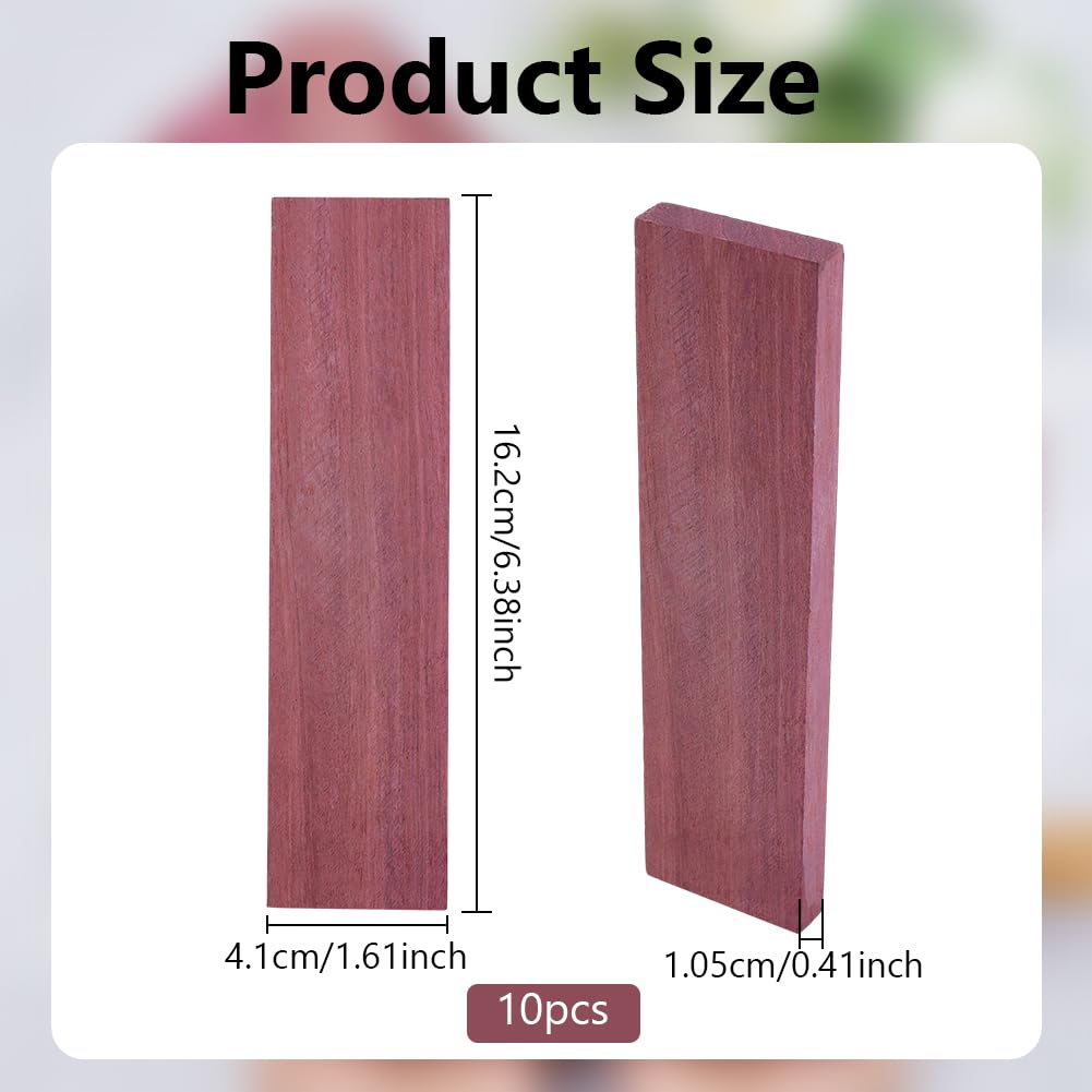 BENECREAT 10Pcs Perilla Wood Knife Handles, Pale Violet Red Natural Wood Knife Handle Scales for DIY Music Instruments Tools Crafts, 6.4x1.6x0.4 Inch