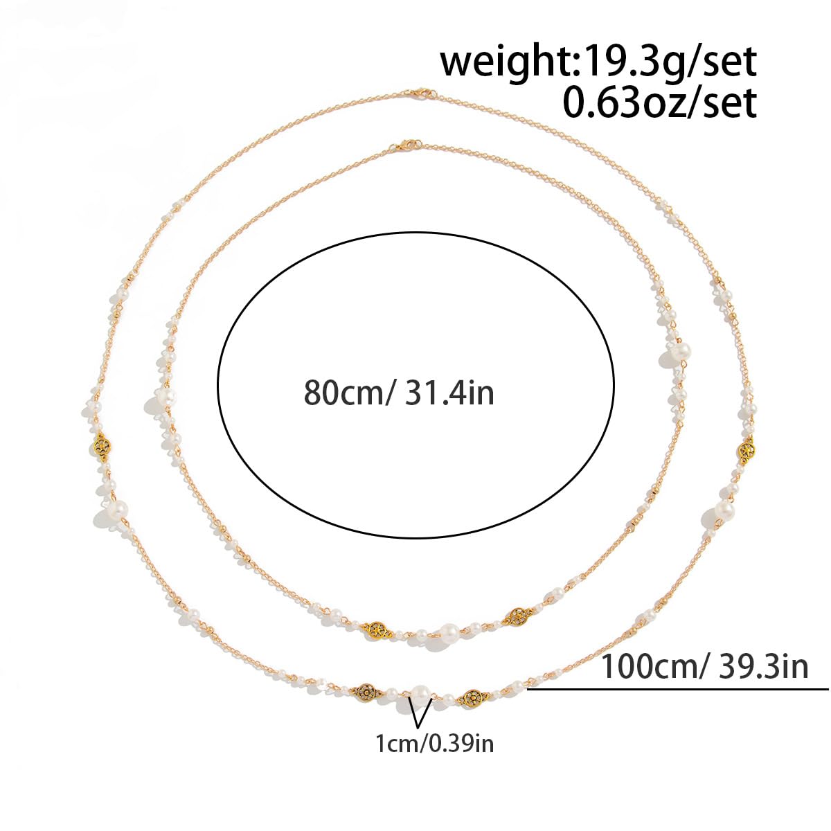 Long Pearl Necklaces for Women Pearl Long Chain Necklace Dainty Gold Long Pearl Necklaces Layered Pearl Necklace Statement Sweater Strand Chain Jewelry (Gold 2Pcs)