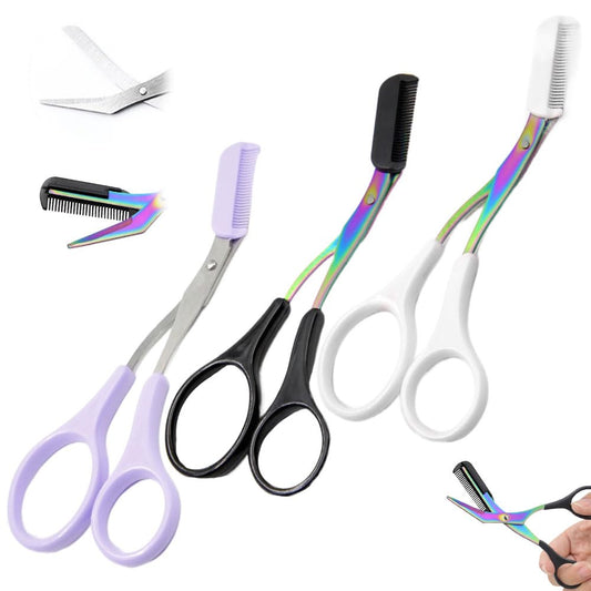 3PCS Eyebrow Trimmer Scissor, 2024 New Eyebrow Scissors with Comb Precision Eyebrow Trimming Scissors, Non-Slip Eyebrow Cutter Hair Removal Eyebrow Scissors Makeup Tool for Men Women (Style 2)