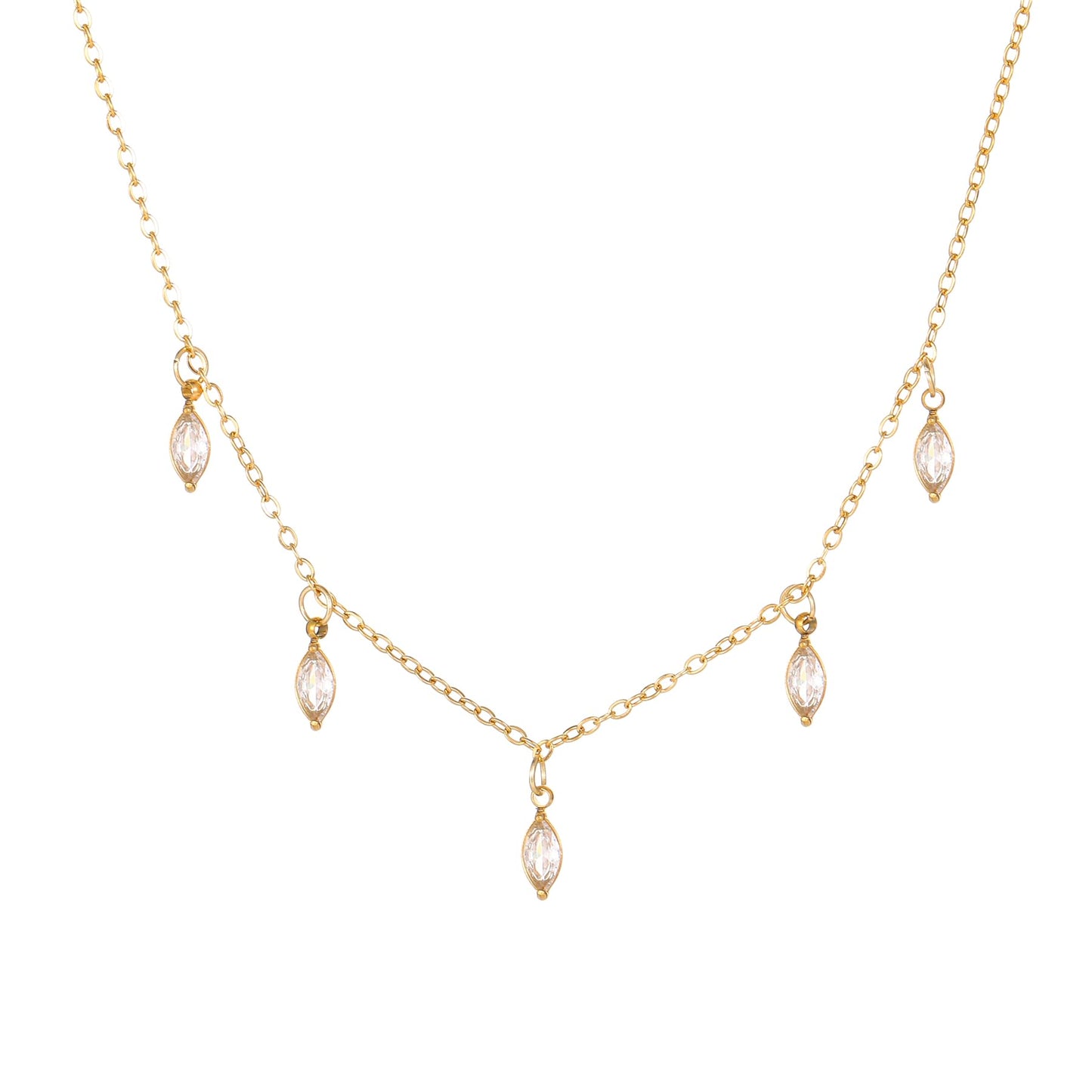 Jewigo Cubic Zirconia Necklaces for Women 18K Gold Plated Tear drop Necklace Dainty Layered CZ Lariat Diamond Necklace
