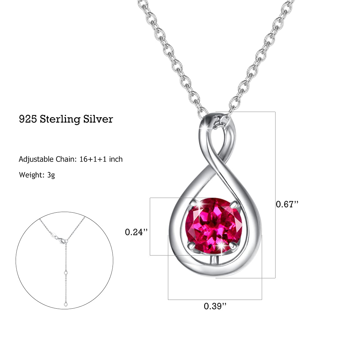 FANCIME Ruby Necklace July Birthstone for Women 925 Sterling Silver Dainty Infinity Link Pendant Red Gemstone Fine Jewelry Birthday Anniversary Mothers Day Gifts for Women Her