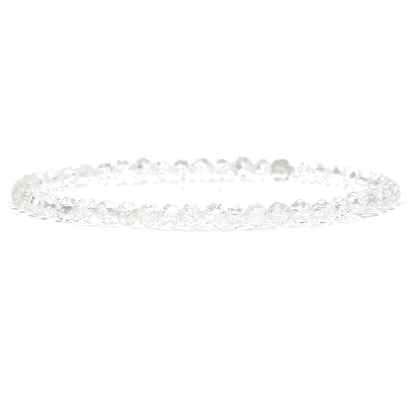 Angelstones Natural Clear Quartz Gemstone Stretch Bracelet, 4mm Faceted Round Beads, Crystal Healing for Women