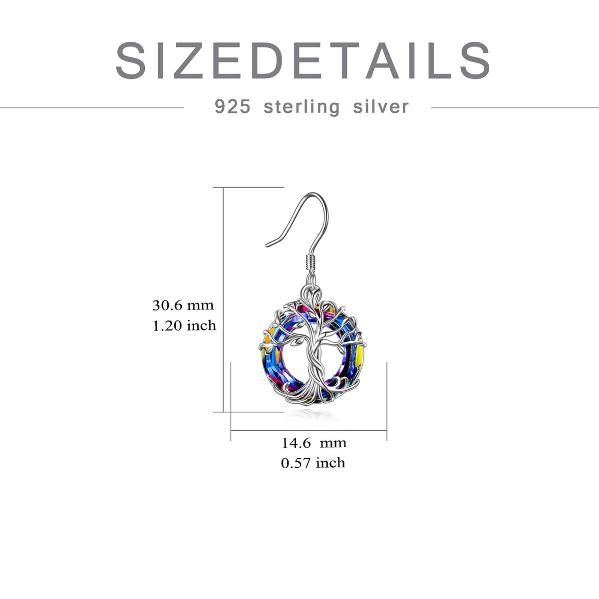 TOUPOP Tree of Life Earrings for Women Sterling Silver Family Tree Drop Dangle Earrings Volcano Circle Crystal Jewelry Birthday Mothers Day Gifts for Women Mom Her